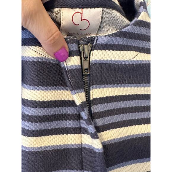 DB Blue and Ivory Striped Front Zip Front Pockets Cotton Jacket Size Small - Picture 6 of 11